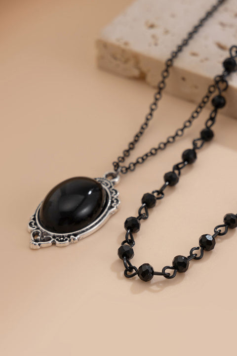 Y2K Gothic Black Pendant Beaded 2pc Set Necklace