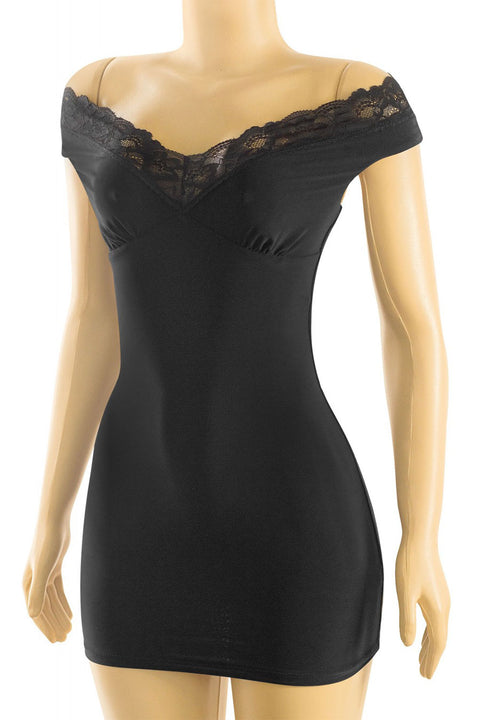 Tresser™ Off Shoulder Lace Trim Mini Dress