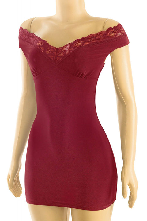 Tresser™ Off Shoulder Lace Trim Mini Dress
