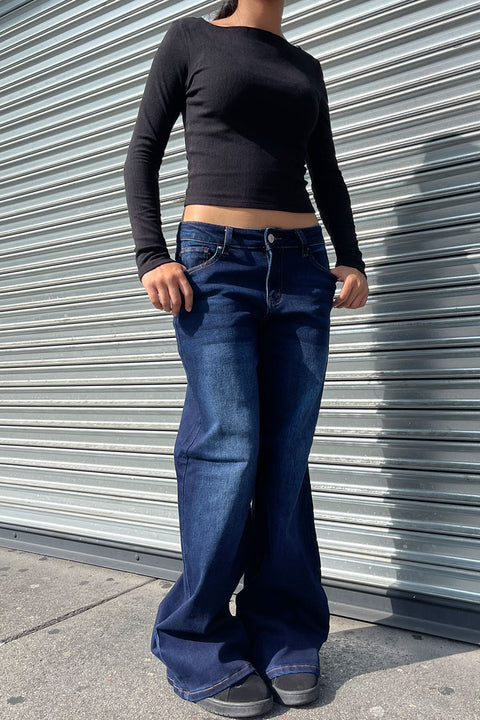 WAXJEAN Low Rise Basic Wide Leg Jean with Great Stretch