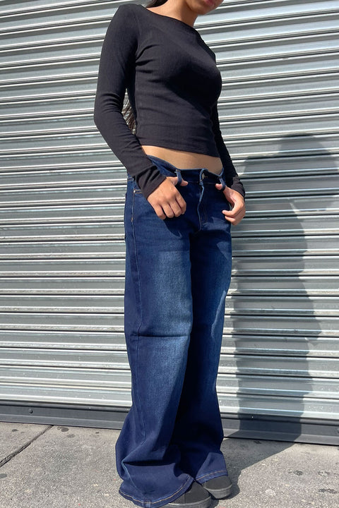 WAXJEAN Low Rise Basic Wide Leg Jean with Great Stretch