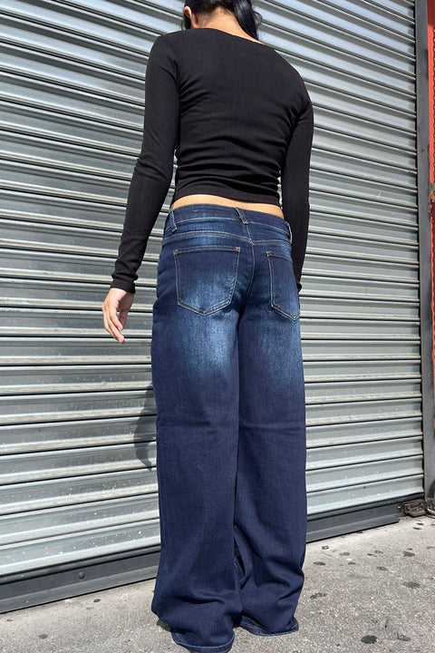 WAXJEAN Low Rise Basic Wide Leg Jean with Great Stretch