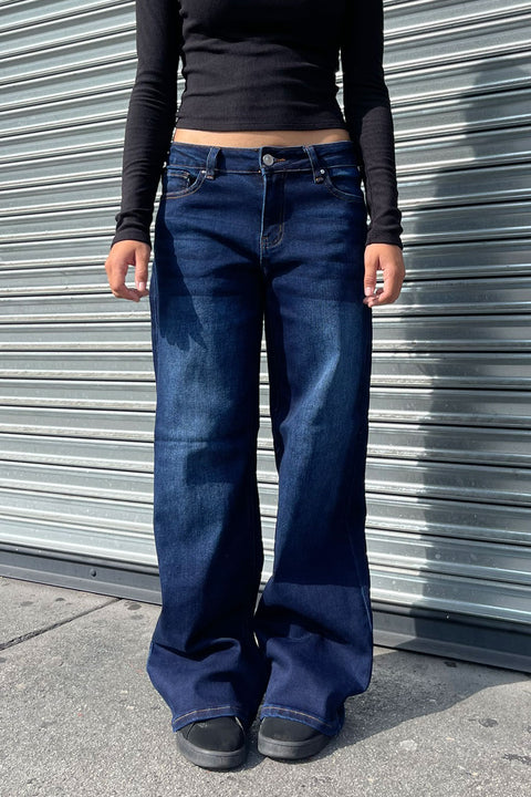 WAXJEAN Low Rise Basic Wide Leg Jean with Great Stretch