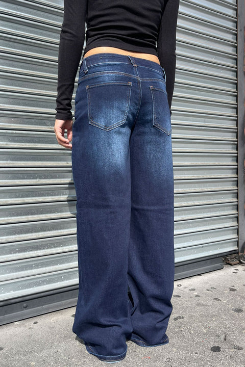 WAXJEAN Low Rise Basic Wide Leg Jean with Great Stretch
