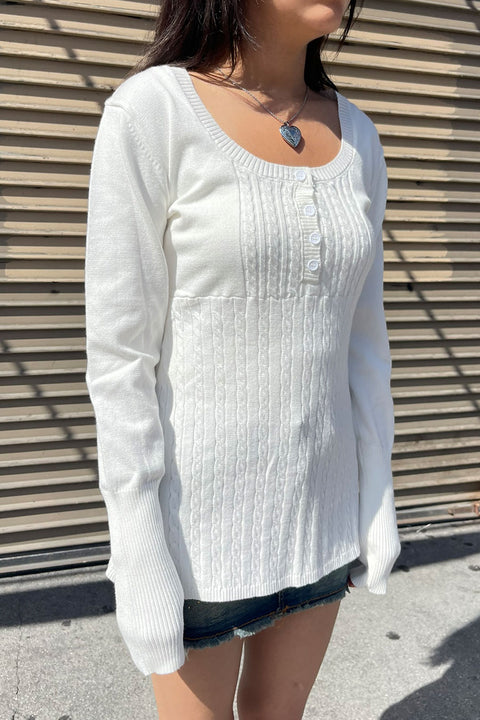 2000s Baby Doll Cable Knit Sweater with Henley Neck Buttons