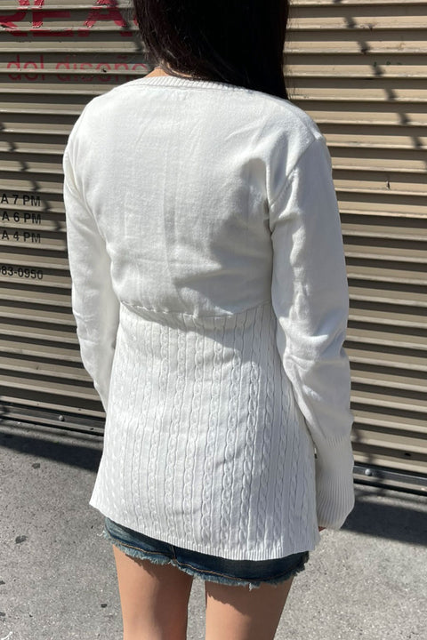 2000s Baby Doll Cable Knit Sweater with Henley Neck Buttons