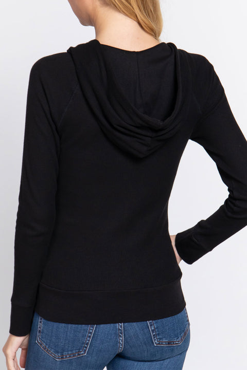 Basic Thermal Zip-Up Hoodie Jacket with Kangaroo Pocket