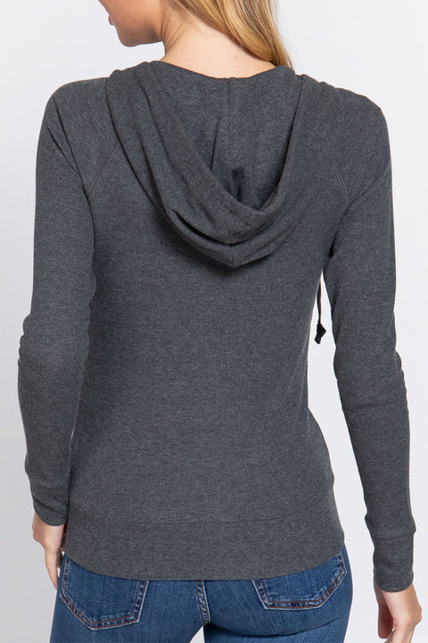 Basic Thermal Zip-Up Hoodie Jacket with Kangaroo Pocket