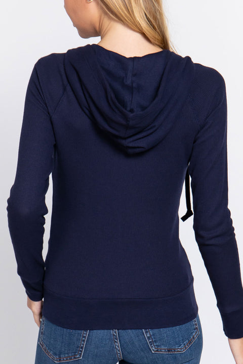 Basic Thermal Zip-Up Hoodie Jacket with Kangaroo Pocket