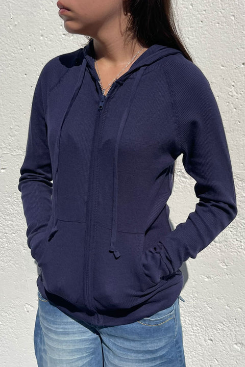 Basic Thermal Zip-Up Hoodie Jacket with Kangaroo Pocket