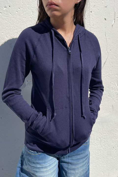 Basic Thermal Zip-Up Hoodie Jacket with Kangaroo Pocket