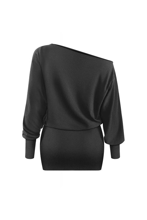 2000s Asymmetrical Off-The-Shoulder Dolman Long Sleeve Mini Dress