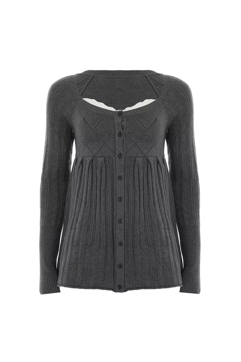 2000s Lace-Trimmed Button-Front Baby Doll Sweater