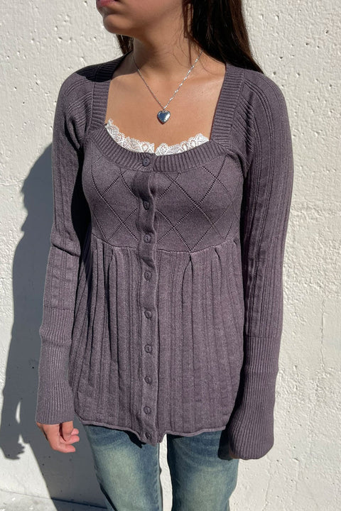 2000s Lace-Trimmed Button-Front Baby Doll Sweater