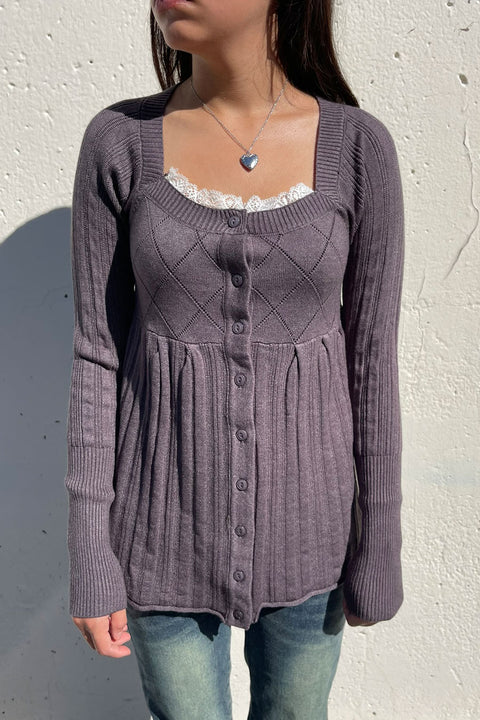 2000s Lace-Trimmed Button-Front Baby Doll Sweater