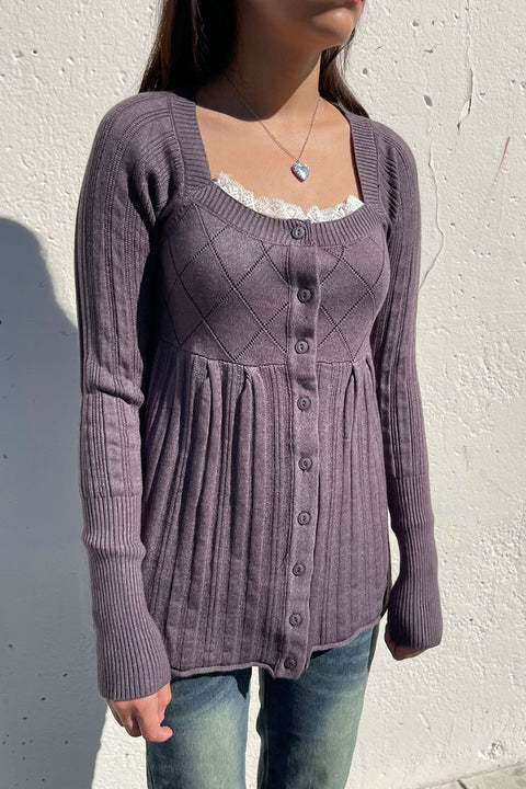 2000s Lace-Trimmed Button-Front Baby Doll Sweater