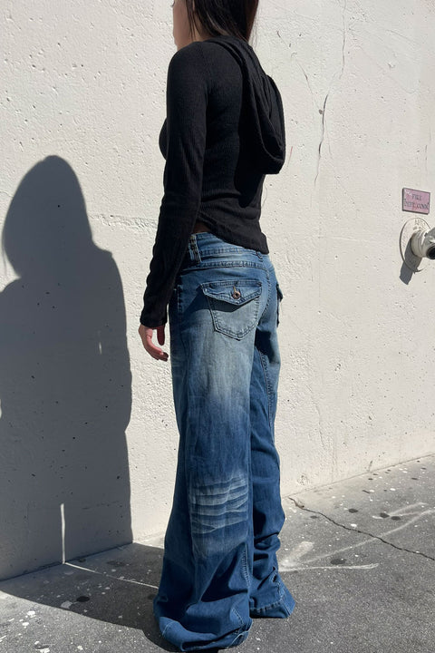 Henley Snap Button Hoodie Brushed Hacci Rib Long Sleeve Top