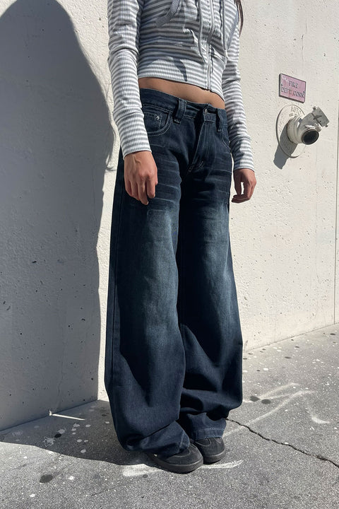 2000s Low-Rise Loose Wide Leg Dark Wash Denim Pants