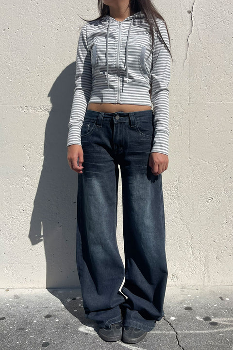 2000s Low-Rise Loose Wide Leg Dark Wash Denim Pants