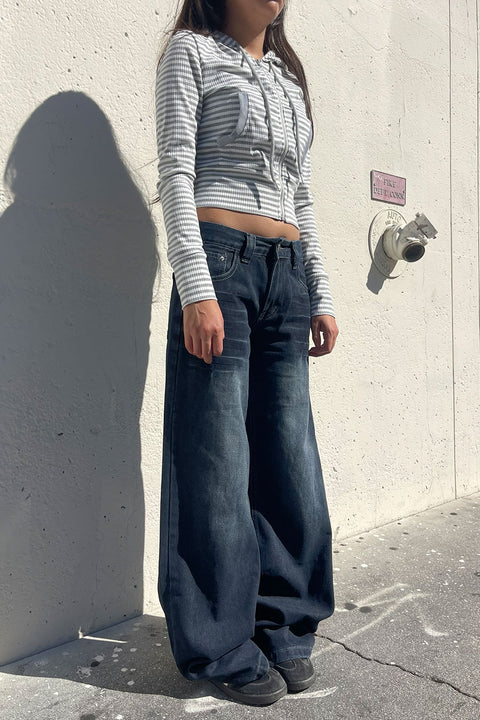 Front-Zip Striped Crop Hoodie