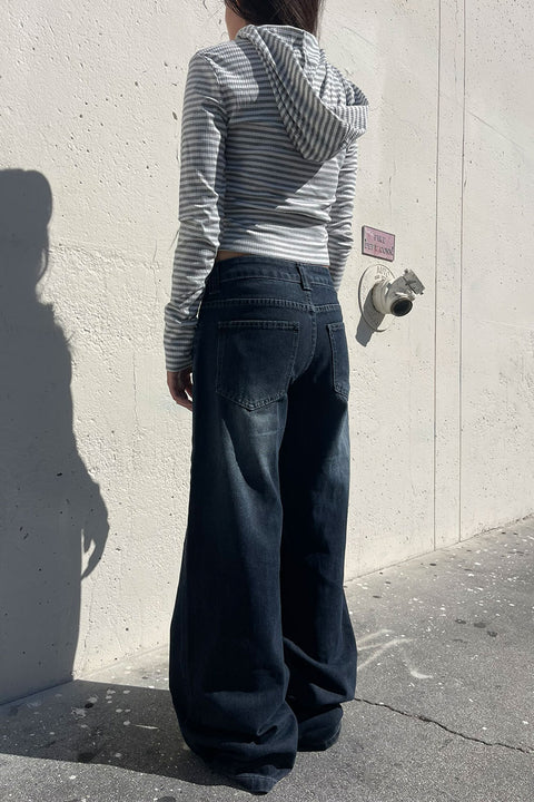 2000s Low-Rise Loose Wide Leg Dark Wash Denim Pants