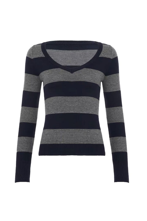 2000s Vintage Style Striped V-Neck Sweater