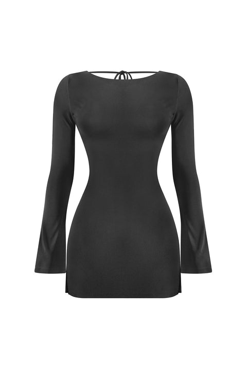 Tresser™ Long Bell Sleeves Open Back Side Slits Mini Bodycon Dress