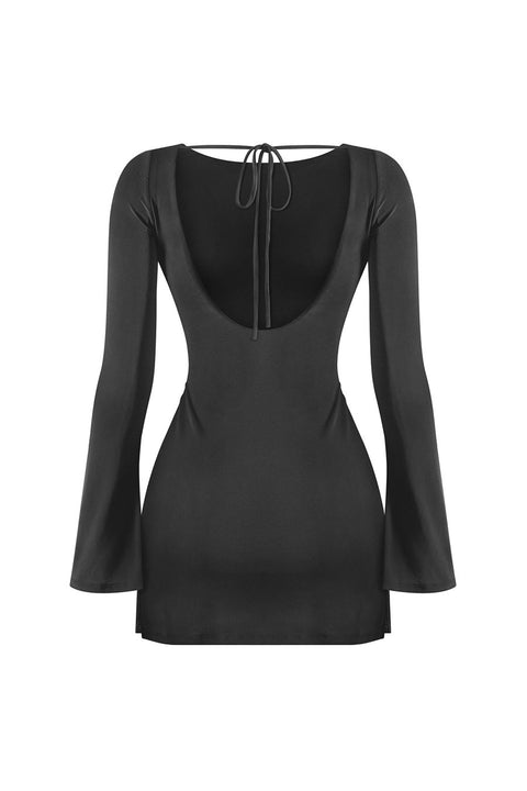 Tresser™ Long Bell Sleeves Open Back Side Slits Mini Bodycon Dress