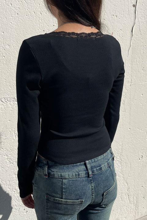 Long Sleeve Scoop Neck Lace Trim With Satin Bow