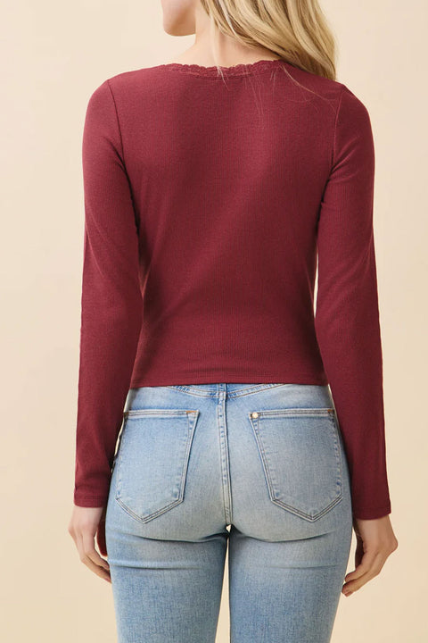 Long Sleeve Scoop Neck Lace Trim With Satin Bow