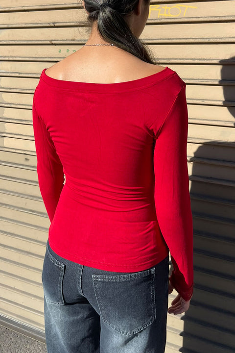 Y2K Grunge Gothic Graphic Print Off-The-Shoulder Long Sleeve Top with Lace Detail