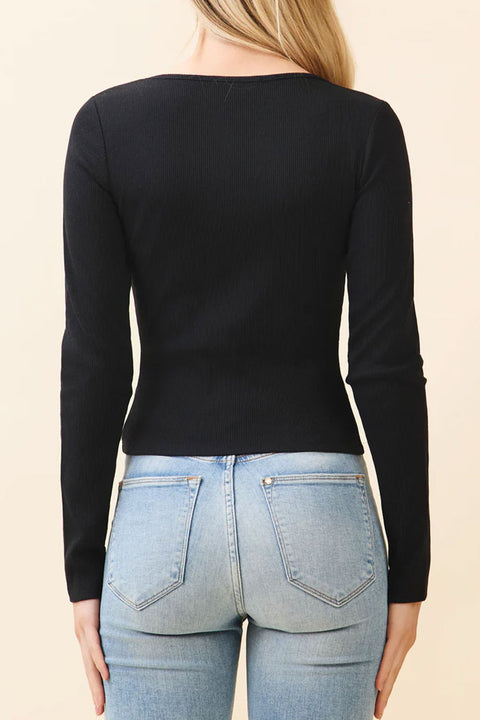 Crew Neck Lace & Bow Detail Long Sleeve Top