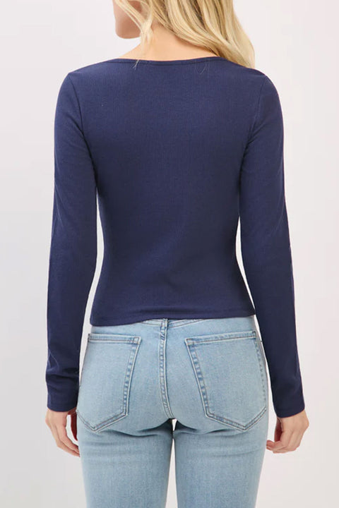 Crew Neck Lace & Bow Detail Long Sleeve Top