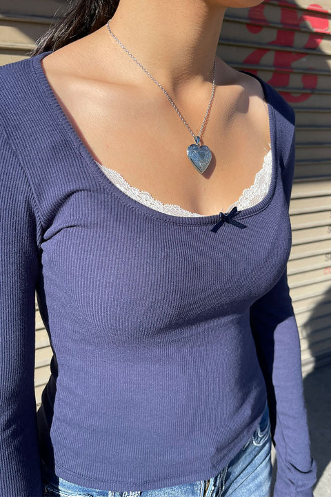 Crew Neck Lace & Bow Detail Long Sleeve Top