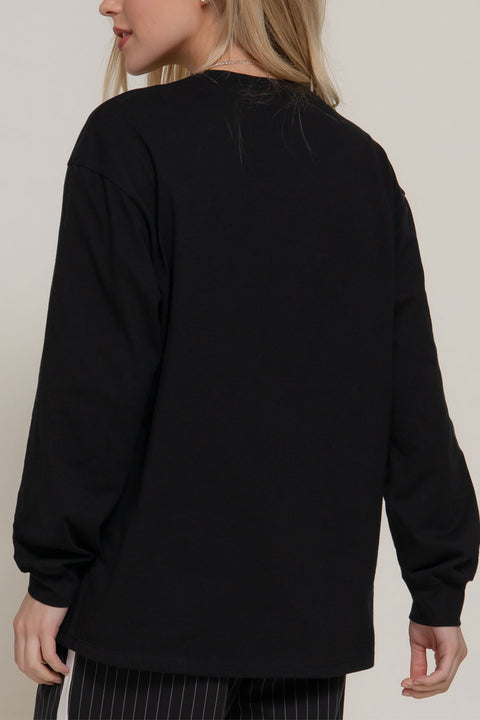 Basic Long Sleeve Round Neck Oversized Cotton Tee