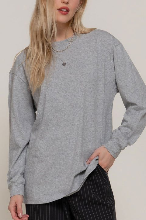 Basic Long Sleeve Round Neck Oversized Cotton Tee