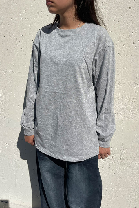 Basic Long Sleeve Round Neck Oversized Cotton Tee