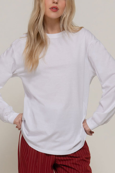 Basic Long Sleeve Round Neck Oversized Cotton Tee
