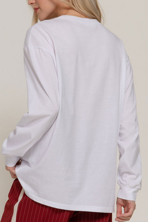 Basic Long Sleeve Round Neck Oversized Cotton Tee