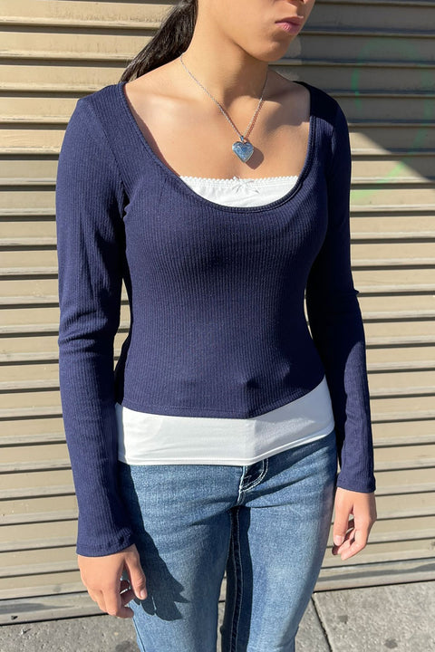 Faux Layered Scoop Neck Long Sleeve Top