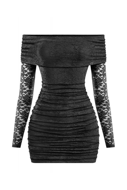 Tresser™ Long Sleeves Off Shoulder Lace Mini Bodycon Dress