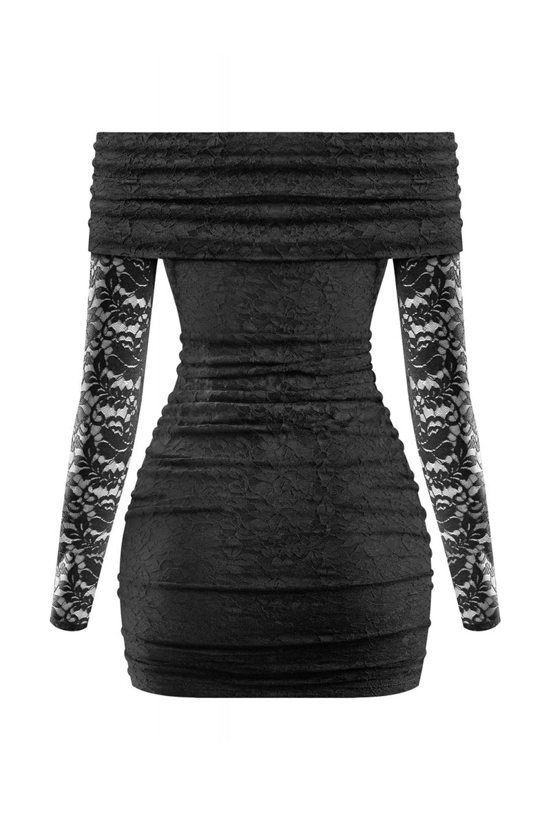 Tresser™ Long Sleeves Off Shoulder Lace Mini Bodycon Dress– HyperBees