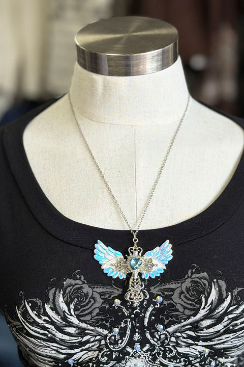 Gothic Angel Wing & Cross Y2K Pendant Necklace