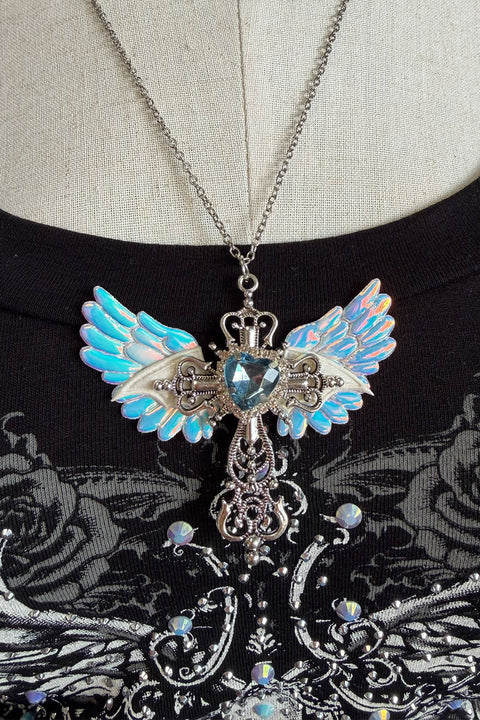 Gothic Angel Wing & Cross Y2K Pendant Necklace