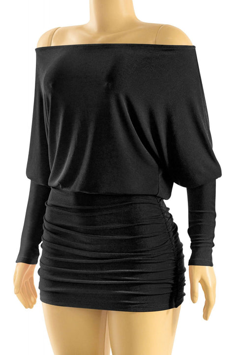 2000s Off-The-Shoulder Dolman Long Sleeve Mini Dress