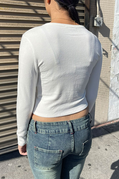 Long Sleeve Crew Neck Button-Front Cardigan Rib Knit Top