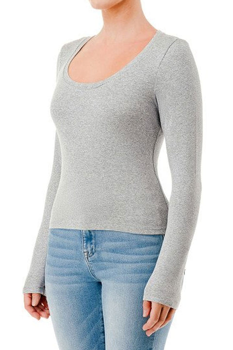 Basic Scoop Neck Brushed Jersey Long Sleeve Top