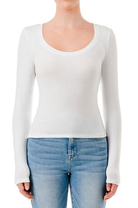 Basic Scoop Neck Brushed Jersey Long Sleeve Top