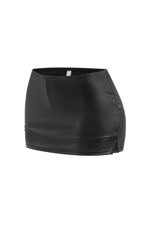 Tresser™ Faux Leather Low-Waisted Mini Skorts with Side Slits
