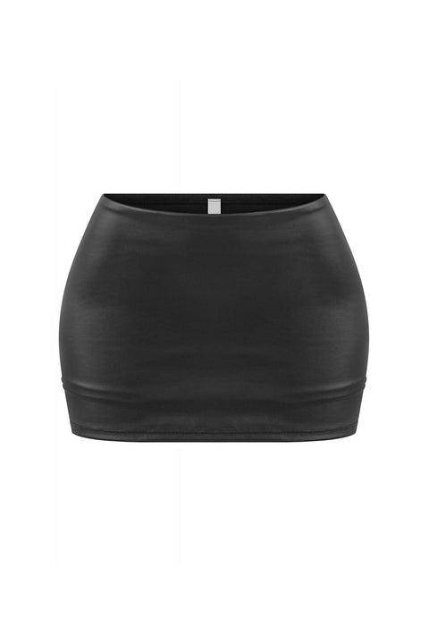 Tresser™ Faux Leather Low-Waisted Mini Skorts with Side Slits
